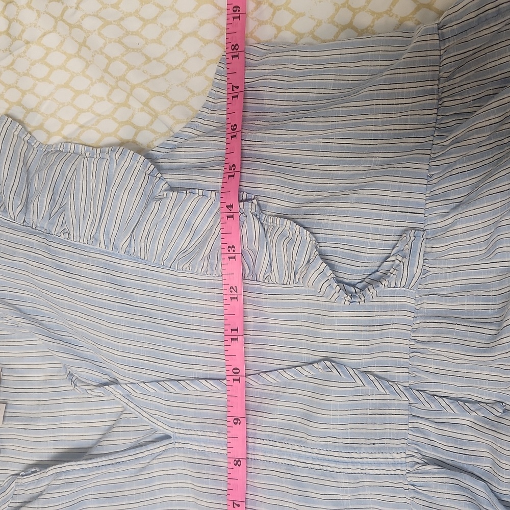 LOFT Blue and White Ruffled Peplum Blouse, Size Medium - Picture 7 of 8